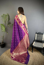 Joban Fashion Purple Banarasi Soft Silk Woven Saree | Grocsy