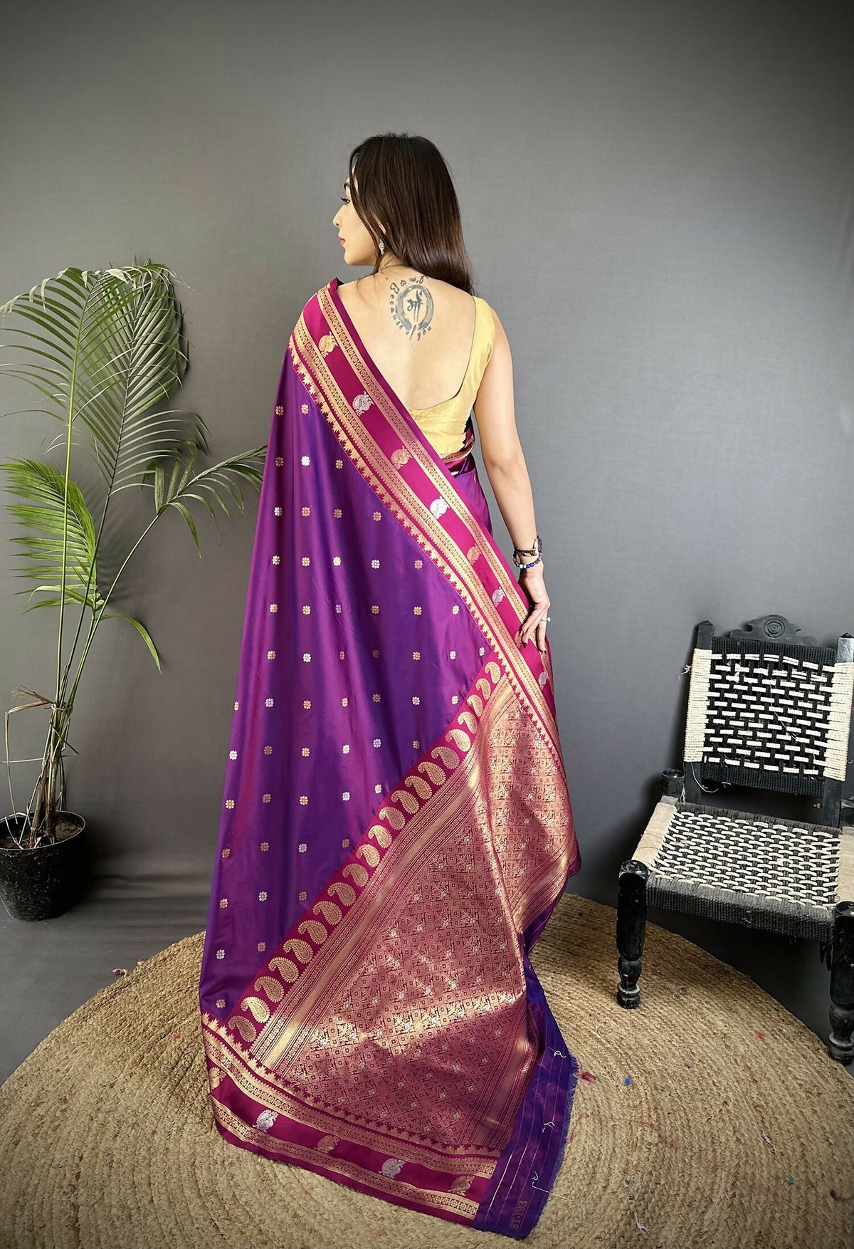 Joban Fashion Purple Banarasi Soft Silk Woven Saree | Grocsy