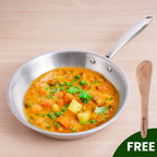 The Indus Valley TurboCuk Tri-ply Stainless Steel Fry Pan, Premium Quality, 3 Layer Thick Body, 100% Toxin-free, Non-stick, Induction & Gas,Spatula, 22/24/26 cm, 1.5/1.7/1.9L | Grocsy
