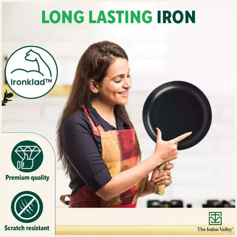 The Indus Valley 100% Pure Iron Cookware Set: Kadai+ Tawa+ Fry Pan, Toxin-free Sheet Iron, Pre-seasoned, Induction & Gas, Kitchen Set for Home, Tadka Pan | Grocsy