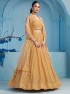 Tulsi Art Bewitching Beige Thread Embroidered Georgette Monochrome Lehenga Choli | Grocsy