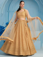 Tulsi Art Bewitching Beige Thread Embroidered Georgette Monochrome Lehenga Choli | Grocsy