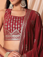 Tulsi Art Bewitching Maroon Sequins Georgette Wedding Wear Lehenga Choli | Grocsy