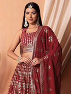 Tulsi Art Bewitching Maroon Sequins Georgette Wedding Wear Lehenga Choli | Grocsy