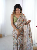 Off White Chinon Designer Digital Printed,Mirror Cut Work Saree - Manvika | Grocsy