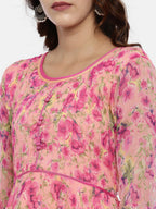Souchii Women Pink & Yellow Floral Printed Fit & Flare Dress | Grocsy