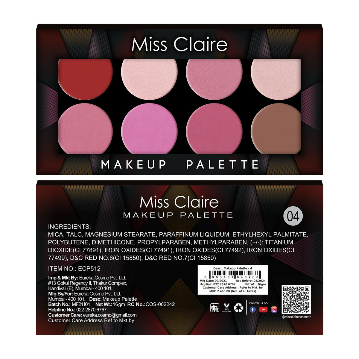 Miss Claire Makeup Palette - 4 | Grocsy