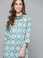 HERE&NOW Women Blue & White Ethnic Motifs Print Kurta | Grocsy