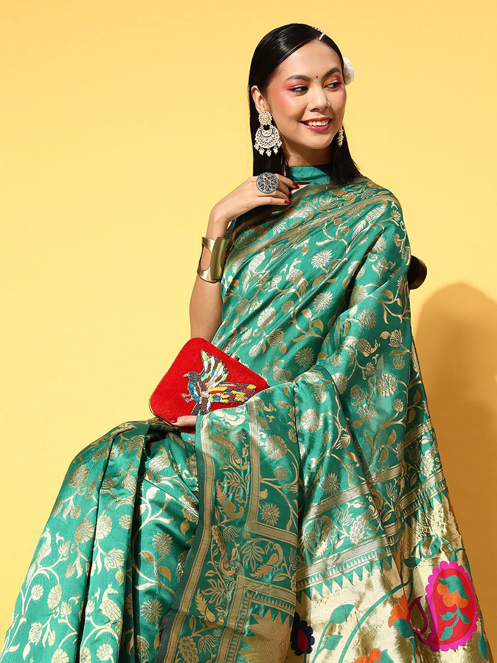 Saree Mall Ethnic Motifs Silk Blend Banarasi Sarees | Grocsy