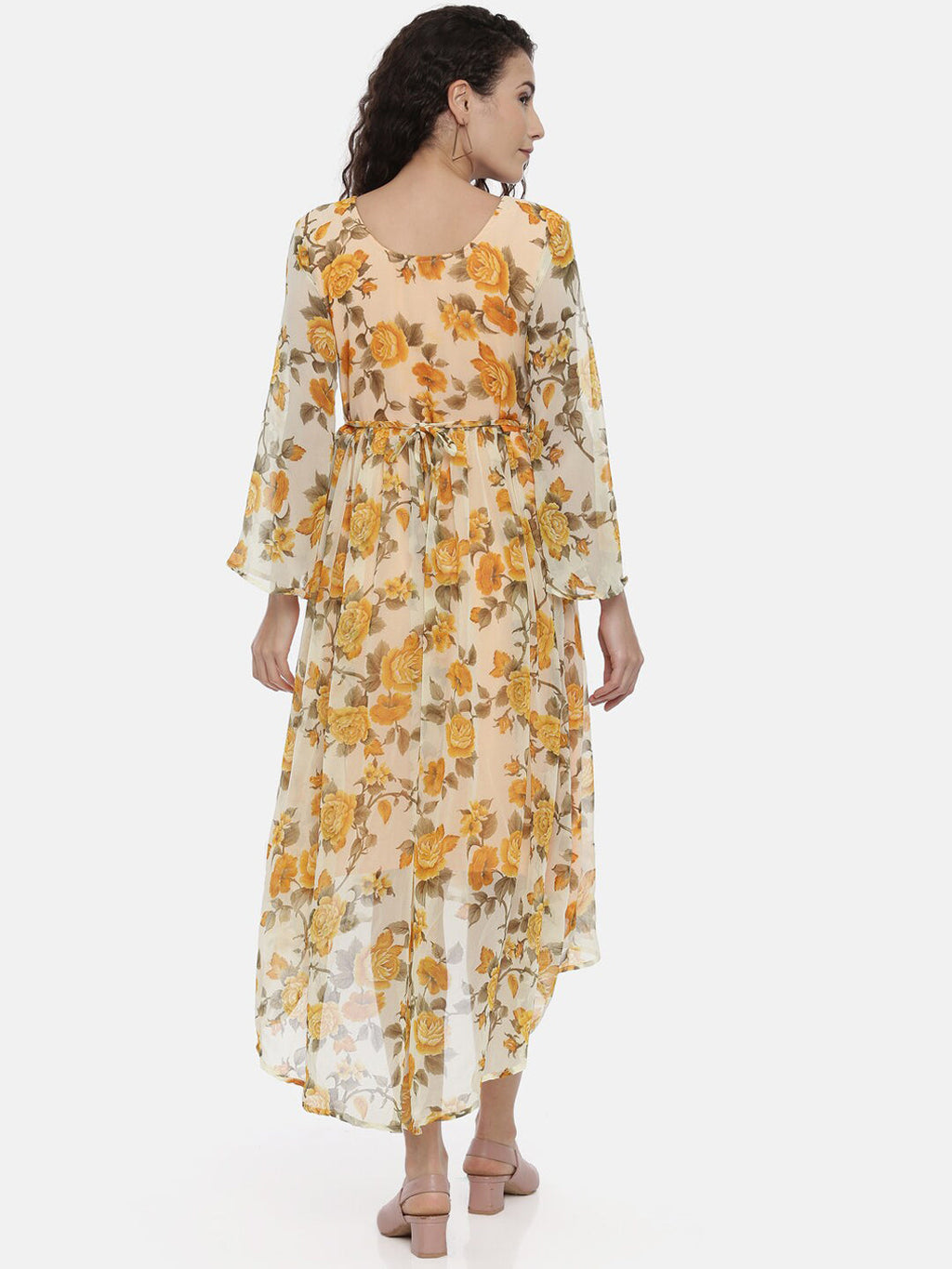 Souchii Women Cream-Coloured Floral Printed A-Line Dress | Grocsy