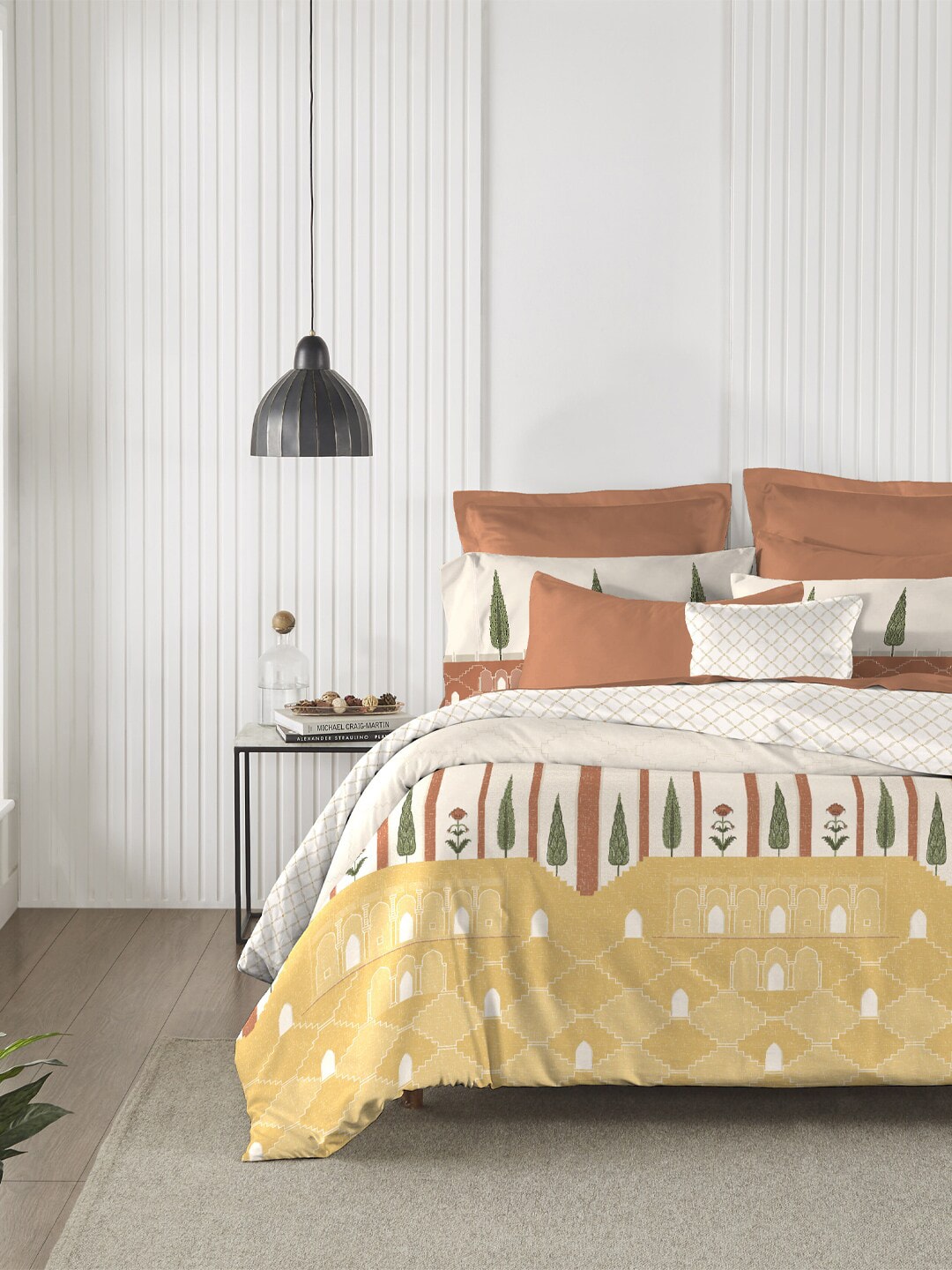 MYTRIDENT Road To Jaipur Brown Cotton 210 TC King Bedsheet & 2 Pillow Covers | Grocsy