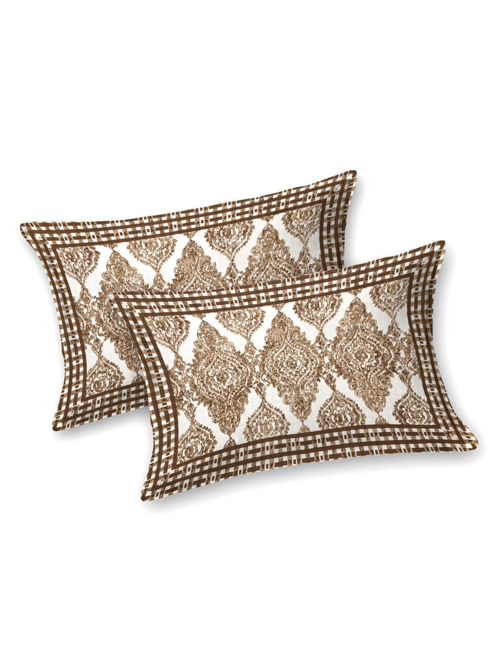 Sangria Brown & White Printed Cotton 210TC Double King Bedsheet With 2 Pillow Covers | Grocsy