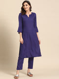 Sangria Bell Sleeves Solid Straight Kurta With Trousers | Grocsy