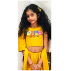 ArthLife Owl Embroidery Mustard Yellow Ghagara Dress | Grocsy