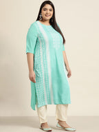 Sztori Plus Size Geometric Printed Round Neck Straight Kurta | Grocsy