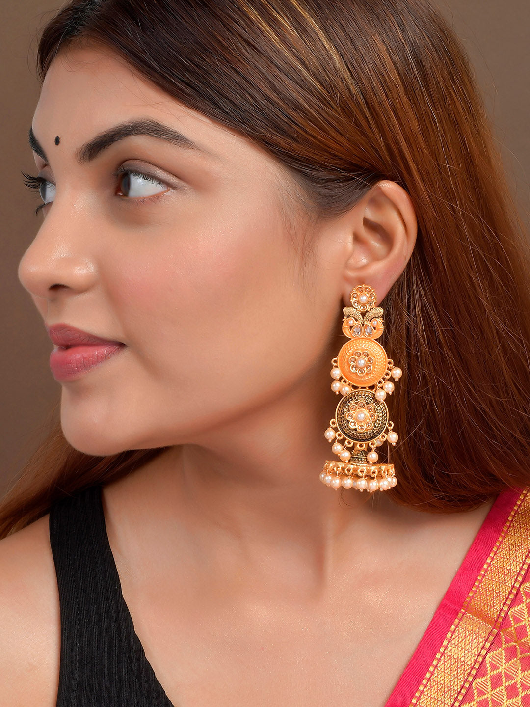 Shoshaa Gold-Toned Contemporary Jhumkas Earrings | Grocsy