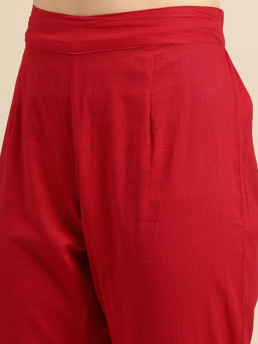 All About You Women Red Floral Printed Pure Cotton Kurta with Trousers | Grocsy