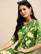 Sangria Floral Printed Regular Kurta with Trousers | Grocsy