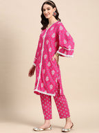 Sangria Pink Ethnic Motifs Printed Pure Cotton Kurta With Trouser | Grocsy