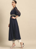 All About You Square Neck Dobby Weave A-Line Kurta With Dupatta | Grocsy