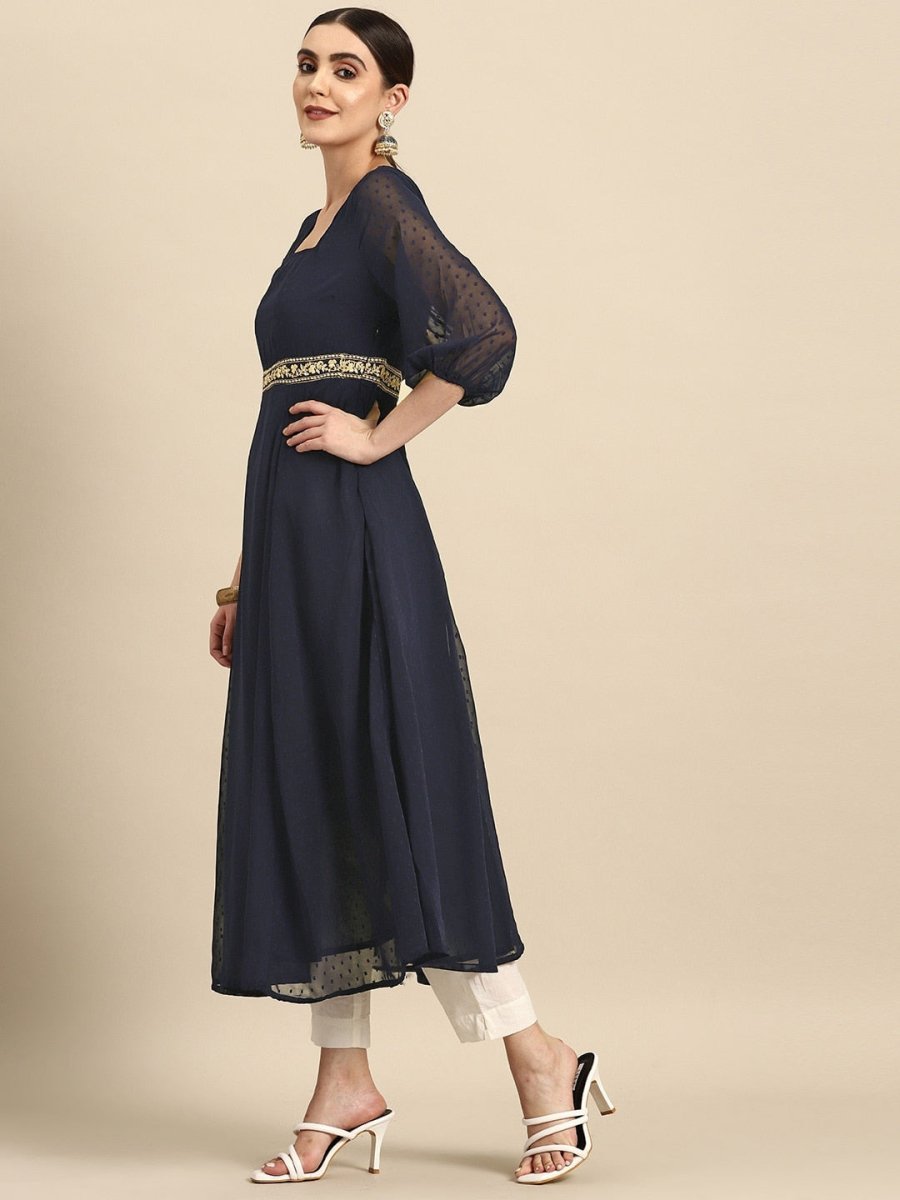All About You Square Neck Dobby Weave A-Line Kurta With Dupatta | Grocsy