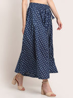 TAG 7 Women Navy Blue Ethnic Motifs Printed Flared Cotton Ethnic Palazzos | Grocsy