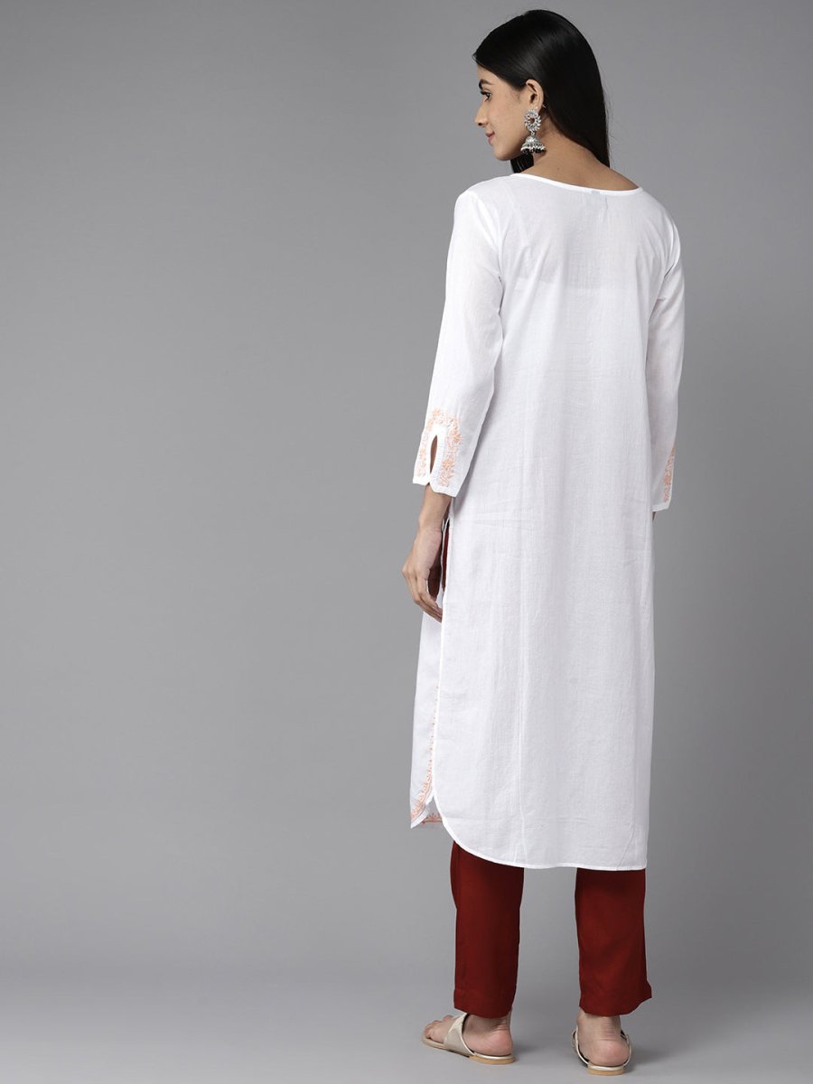 ADA Ethnic Motifs Embroidered Chikankari White Romance Kurta | Grocsy