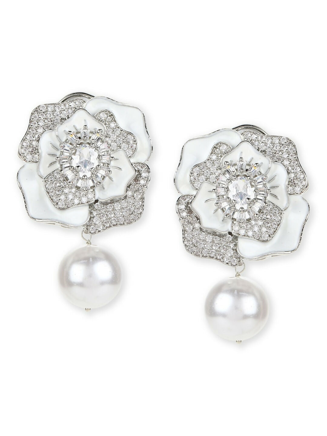 Silver Tone Mother of Pearl Earrings- Ruby Raang | Grocsy