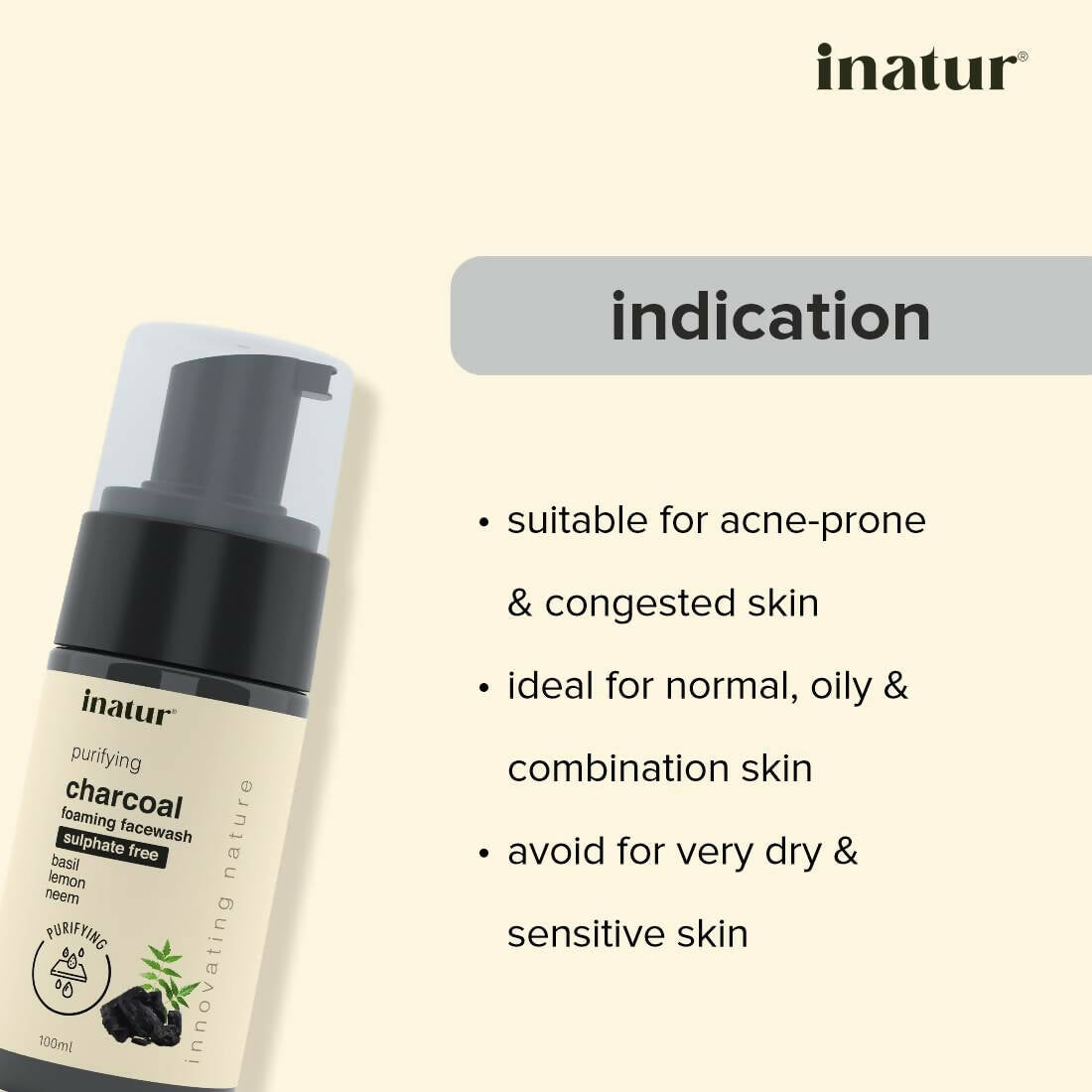 Inatur Charcoal Foaming Face Wash | Grocsy