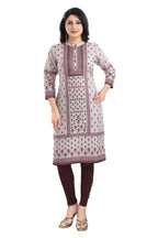 Snehal Creations Charming Cream Digital Print Cotton Slub Long Kurti Tunic | Grocsy