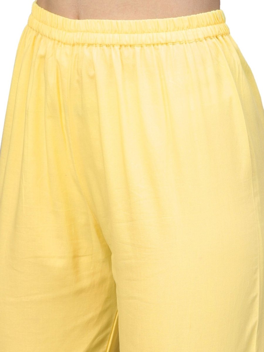 Ahalyaa Women's Cotton Blend Yellow Glitter Print Kurta Sharara Set With Dupatta | Grocsy