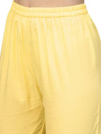 Ahalyaa Women's Cotton Blend Yellow Glitter Print Kurta Sharara Set With Dupatta | Grocsy