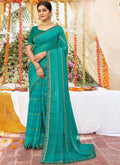 Sea Green Georgette Foil Printed Saree with Unstitched Blouse Piece - Avika | Grocsy