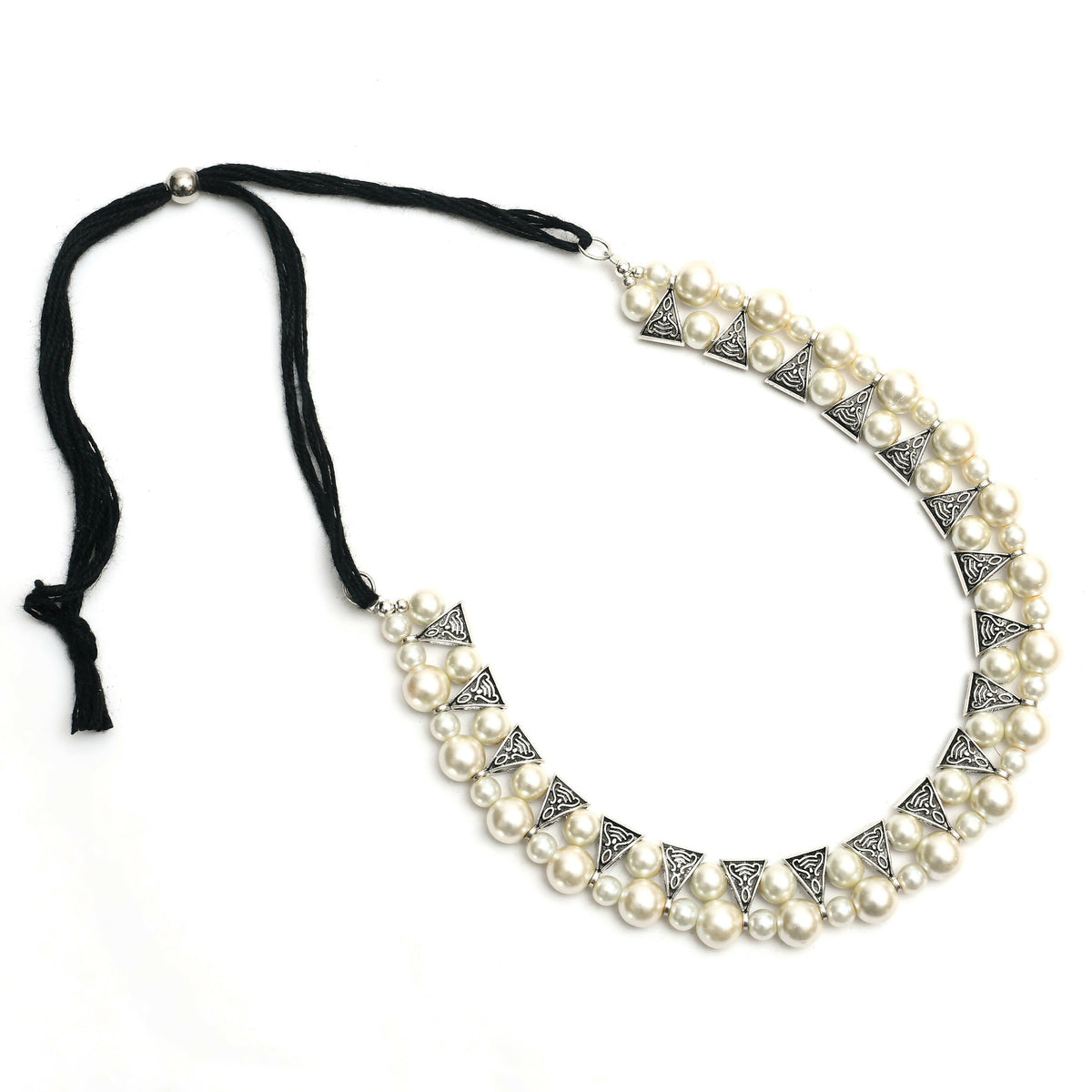 Mominos Fashion Johar Kamal Silver-Plated Brass Finish Pearls Work Choker For Women (White) | Grocsy