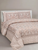 Lali Prints Brown & White Ethnic Motifs Cotton 180 TC King Bedsheet with 2 Pillow Covers | Grocsy