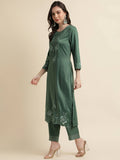 Green Chinon Silk Embroidered Straight Kurta with Trouser & Dupatta - Salimar | Grocsy