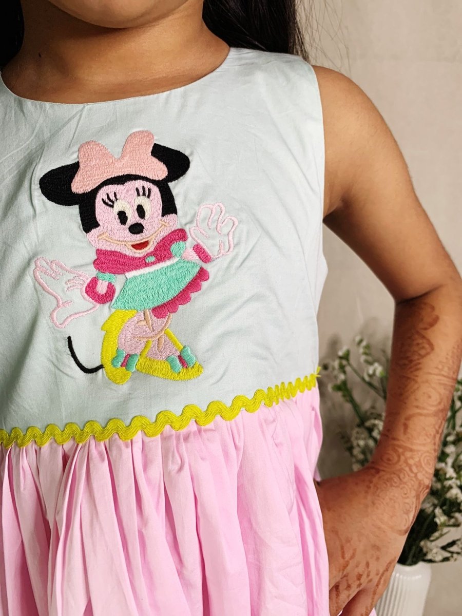 ArthLife Pink And Cyan Minne Embroidered Dress | Grocsy