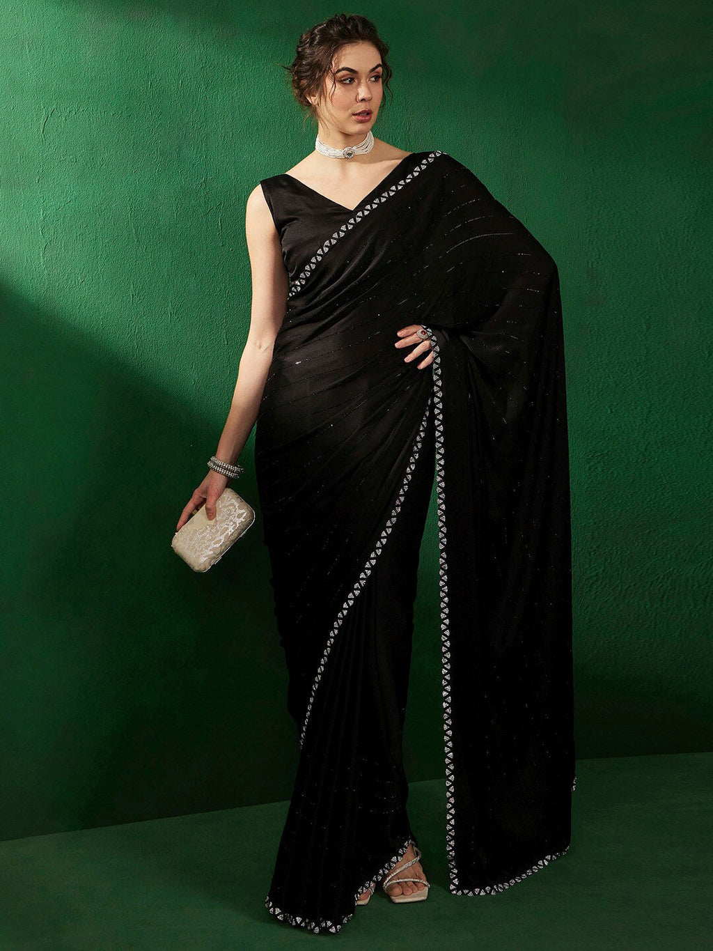 Sangria Embellished Satin Saree | Grocsy