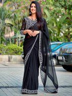 Sangria Embroidered Pure Georgette Saree | Grocsy