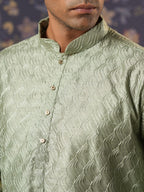 House of Pataudi Ethnic Motifs Embroidered Mandarin Collar Straight Kurta With Trouser | Grocsy