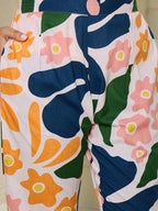 Indo Era Floral Printed V-Neck Sleeveless Pure Cotton A-Line Kurta With Trousers | Grocsy