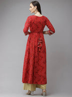 Yufta Women Red Bandhani Printed Kurta | Grocsy