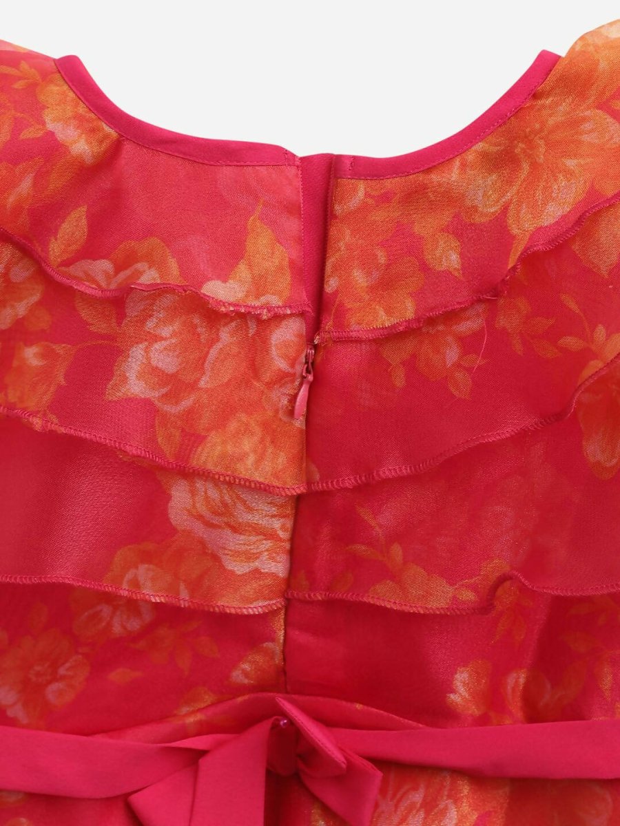 Ahalyaa Pink Organza Digital Print Kids Dress Kurta For Girls | Grocsy
