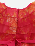Ahalyaa Pink Organza Digital Print Kids Dress Kurta For Girls | Grocsy