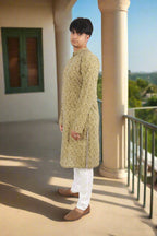 Souchii Men Pure Cotton Geometric Printed Straight Kurta | Grocsy