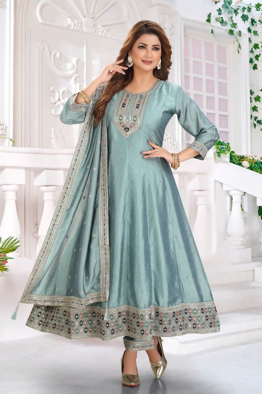 Joban Fashion Silk Turquoise Color Kurta Set | Grocsy