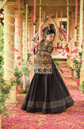Teeya Creation Black Colour Rayon Silk Embroidery Work Fully Stitched Navratri Lehenga | Grocsy