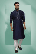 Raivat Ethnic Art Silk Mirror Embroidery Work Kurta Pajama In Blue Colour | Grocsy