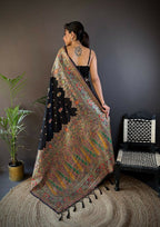 Joban Fashion Black Meena Weaves Pashmina Sarees | Grocsy