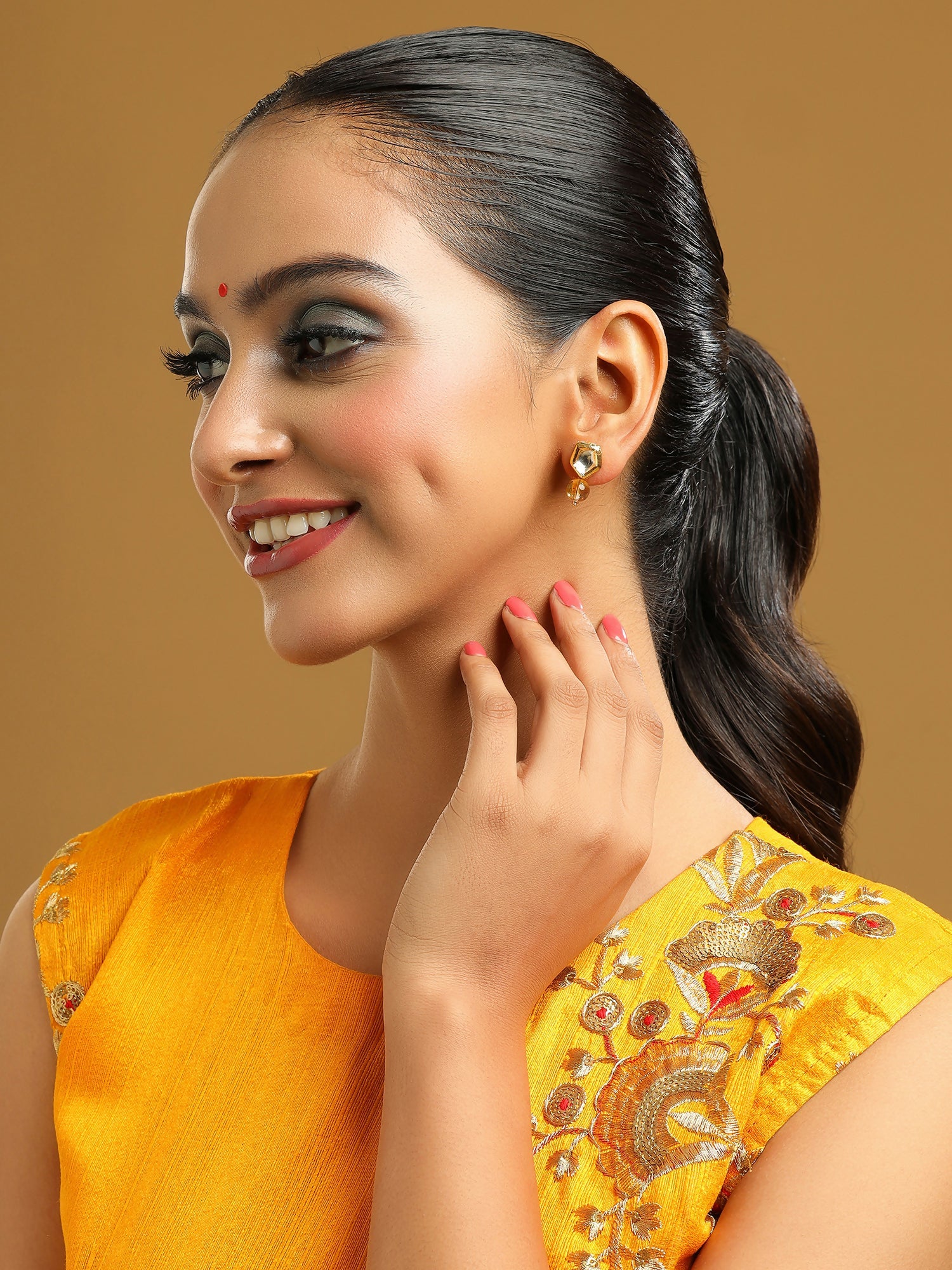 Ruby Raang Yellow Citrine Kundan Studs | Grocsy
